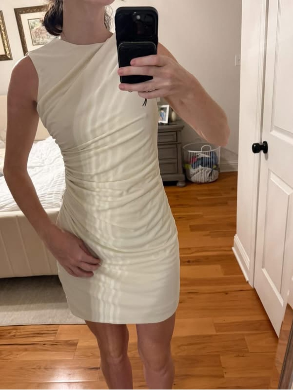 Zara Cream Sleeveless Ruched Mini Dress